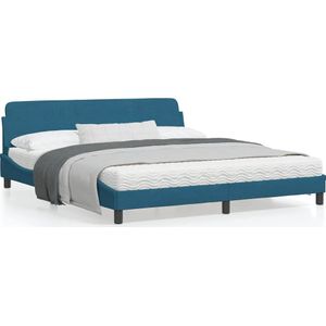 Bedframe met hoofdeinde fluweel blauw 180x200 cm