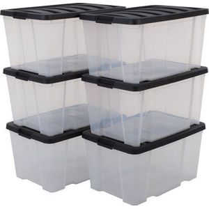 IRIS Handybox Opbergbox - 45L - Kunststof - Transparant/ Zwart - Set van 6