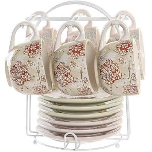 Set van koffiekopjes DKD Home Decor Beige Metaal Groen Dolomite (180 ml) (6 Onderdelen)