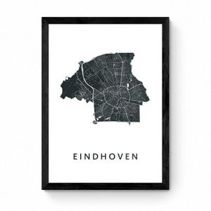 Kunst In Kaart Eindhoven Stadskaart - Ingelijst - zwart