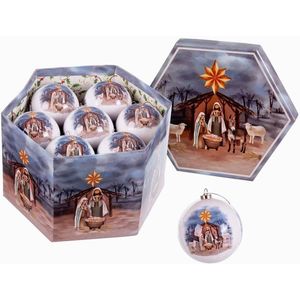 Kerstballen Multicolour Papier Polyfoam Geboorte/Bethlehem 7,5 x 7,5 x 7,5 cm (14 Stuks)