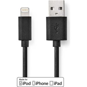 Sync and Charge-Kabel | Apple Lightning - USB-A Male | 1,0 m | Zwart Nedis