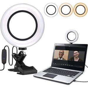 6.3"Clamp Mount Selfie Ring Light voor videoconferenties Webcam Light met 3 verlichtingsmodi en 10-n