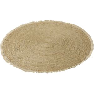 J-Line tapijt Kwastjesband - jute/katoen - beige/wit