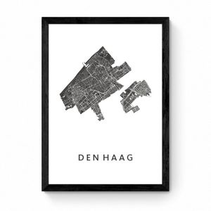 Kunst In Kaart Den Haag Stadskaart - Ingelijst - Zwart