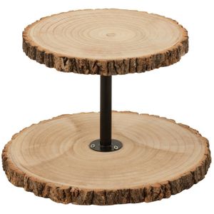 J-Line 2 Niveaus Rond Paulownia plateau - dienblad - hout - naturel - woonaccessoires