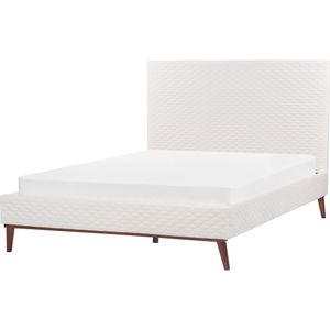 Beliani BAYONNE - Tweepersoonsbed - Wit - 160 x 200 cm - Fluweel