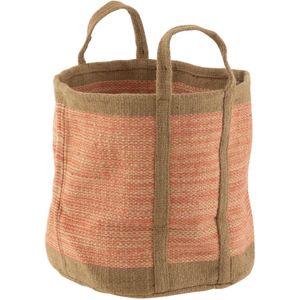 J-Line mand Rond Met Handvaten - jute - naturel/roze