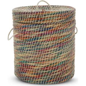 Safaary - Rieten Mand met Deksel van Zeegras Multi Rond - 30x30 CM