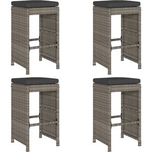 vidaXL - Tuinbarkrukken - met - kussens - 4 - st - poly - rattan - grijs