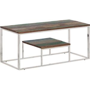 vidaXL - Salontafel - roestvrij - staal - en - massief - gerecycled - hout - zilver