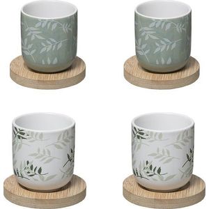 Secret de gourmet koffie of thee kopjes set 4 stuks met onderzetter van bamboe - Groen - 13 cl - In