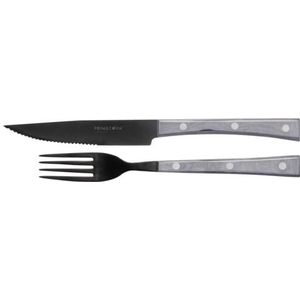 Primecook - Set van vork en gekarteld scherp mes 13 cm - Titan Ecoshield beschermlaag - Paperstone handvat