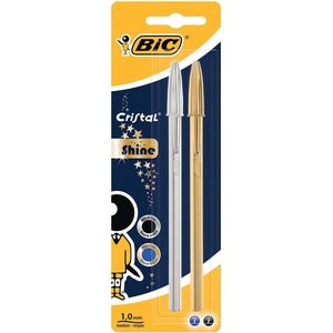 Bic balpen Cristal Shine, blister met 2 stuks (goud en zilver)