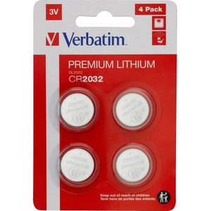 Verbatim Batterij Lithium, Knoopcel, CR2032, 3V Retail Blister (4-Pack)
