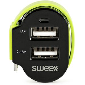 Autolader 3-Uitgangen 6 A 2x USB / Micro-USB Zwart/Groen Sweex