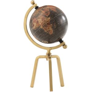 J-Line wereldbol Tripod - ijzer/kunststof - goud/zwart - small