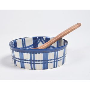 Indigo Plaid Ceramic Baking Dish