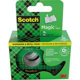 Scotch Magic Tape plakband ft 19 mm x 7,5 m, dispenser + 3 rolletjes, ophangbaar doosje