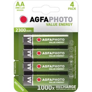 Agfaphoto Batterij NiMH, Mignon, AA, HR06, 1.2V/2300mAh Value Energy, Retail-blisterverpakking (4-pa