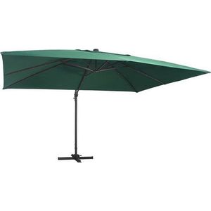 vidaXL - Zweefparasol - met - LED - en - aluminium - paal - 400x300 - cm - groen