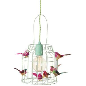 Babykamer hanglamp mintgroen en rozes-smet vogeltjes nét echt
