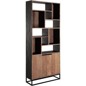 DTP Home Bookrack Cosmo, 2 doors, 10 open racks,215x90x35 cm, recycled teakwood