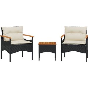 vidaXL - 3-delige - Loungeset - met - kussens - poly - rattan - zwart