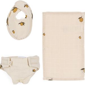 Konges Slojd Poppen Speelgoed - Slabbetje/Luier/Doek - Katoen - Nursery Set - Lemon