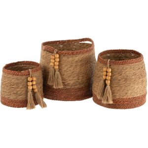 J-Line set van 3 Manden Rond - jute - naturel/bruin