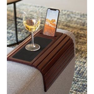 Tuko Armleuning Dienblad - Kersenbruin - Duurzaam bamboe - Flexibel - Anti slip -  Telefoonhouder - Beschermende coating - Organizer - Bank - Zetel - Sofa - Banktafel