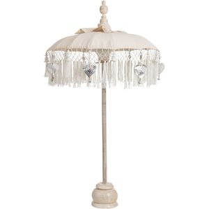 J-Line Parasol+Voet+Kwast Katoen/Hout Creme/Zilver Small