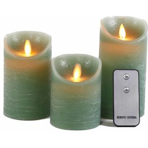 Set van 3x jade groene LED stompkaarsen met afstandsbediening - Woondecoratie - LED kaarsen - Elektrische kaarsen