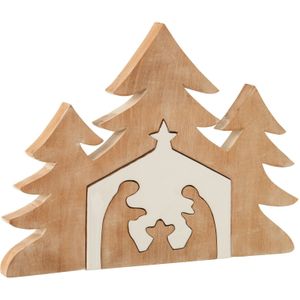 J-Line kerstdecoratie - hout - naturel/wit