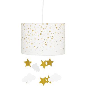 Atmosphera Kids Hanglamp wit met sterren en wolkjes - Goud - Kinderverlichting - E27 - 30 x 20 cm