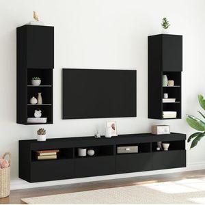 Tv-meubels met LED-verlichting 2 st 30,5x30x102 cm zwart