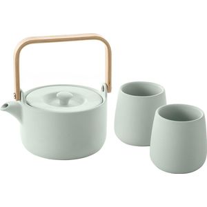 Secret de Gourmet Theepot met 2 kopjes - Groen - 50cl + 20cl - Klein theepotje - Keramiek