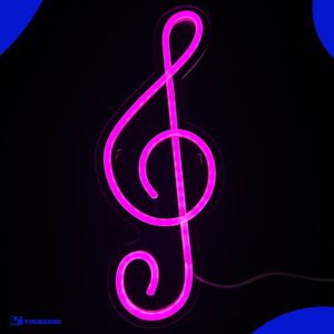 Neon Lamp - Muzieknoot Roze - Incl. Ophanghaakjes - Neon Sign - Neon Verlichting - Neon Led Lamp - Wandlamp