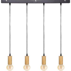 Atmosphera lamp met 4 pendels van hout - Pendellamp zwart en hout lengte 80 cm