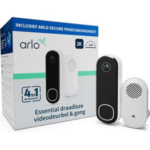 Arlo 2K draadloze video deurbel met camera & gong, 1 deubelset, wit