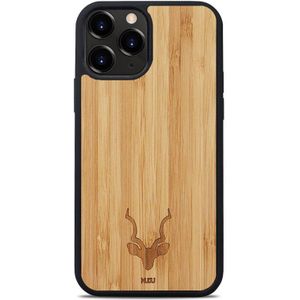 Kudu iPhone 14 hoesje case - Houten backcover - Handgemaakt en afgewerkt met duurzaam TPU - Bamboe -