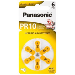 Panasonic PR10 gehoorapparaatbatterijen PR-10 / 6LB, gehoorapparaatcellen Zinc Air 6er wiel