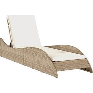 vidaXL - Ligbed - met - kussen - 60x205x73 - cm - poly - rattan - beige