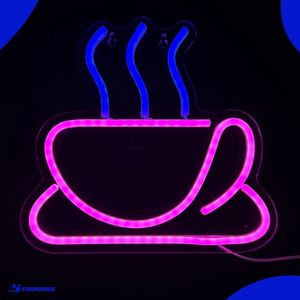 Neon Lamp - Koffie - Mok - Incl. Ophanghaakjes - Neon Sign - Neon Verlichting - Neon Led Lamp - Wandlamp