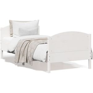 Bedframe met hoofdbord massief grenenhout wit 90x190 cm