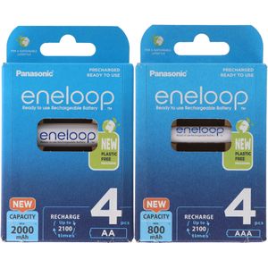 Panasonic Eneloop combipakket met 4x AA- en AAA-batterijen en 2 AccuCell-batterijdozen Gratis