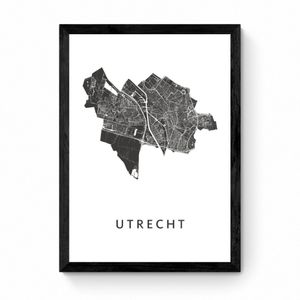 Kunst In Kaart Utrecht Stadskaart - Ingelijst - Zwart