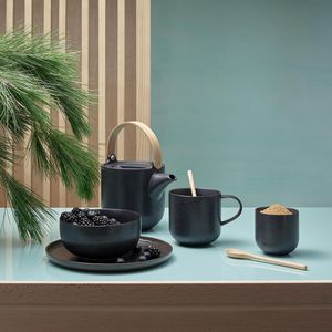 ASA Kuro Theepot met houten handvat Porselein Zwart