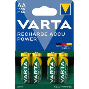 Varta Batterij NiMH, Mignon, AA, HR06, 1.2V/1350mAh Accu Power, Voorgeladen, Retail Blister (4-Pack)