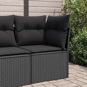 Tuinhoekbank met kussens poly rattan zwart